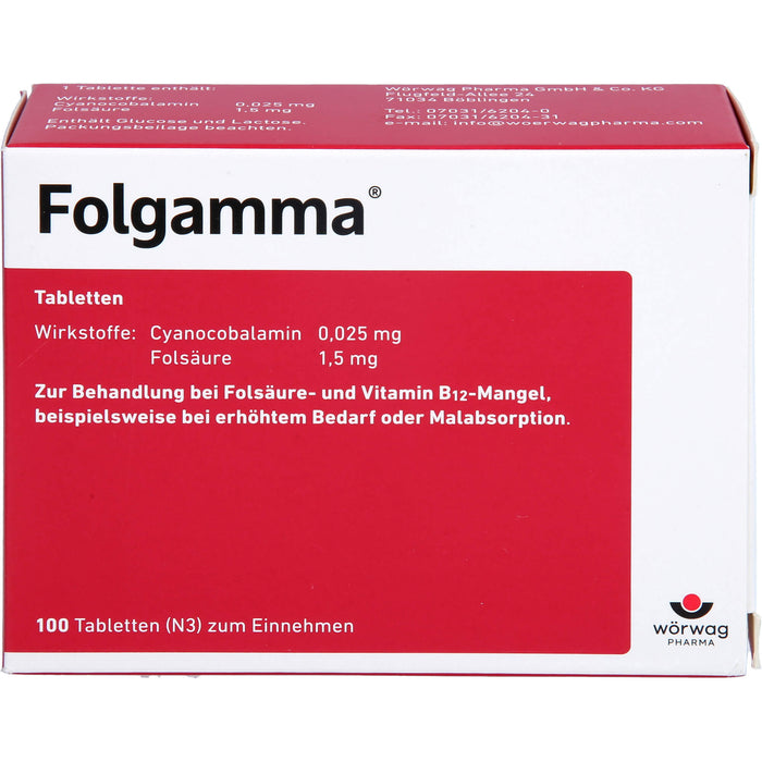 Folgamma Tabletten bei Folsäure- und Vitamin B12-Mangel, 100 St. Tabletten