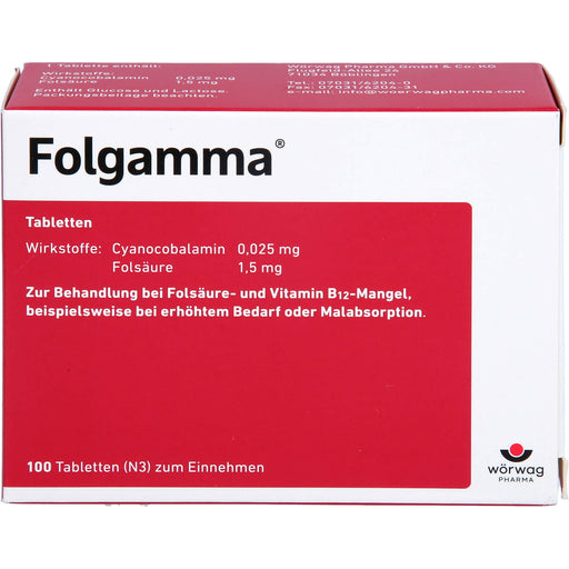 Folgamma Tabletten bei Folsäure- und Vitamin B12-Mangel, 100 St. Tabletten