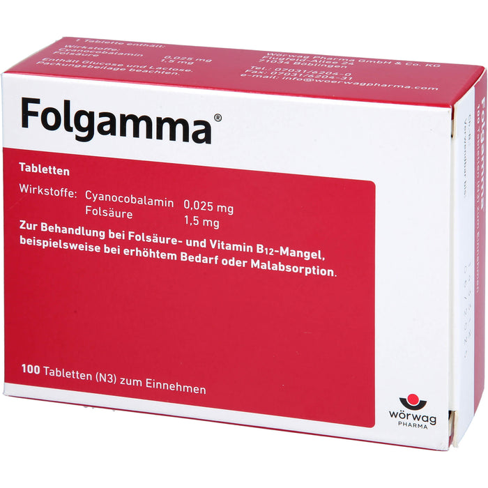 Folgamma Tabletten bei Folsäure- und Vitamin B12-Mangel, 100 St. Tabletten