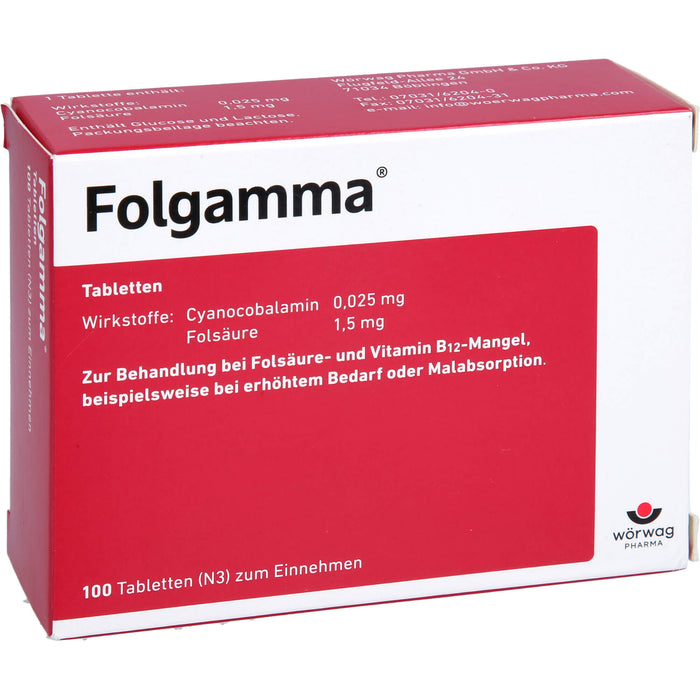 Folgamma Tabletten bei Folsäure- und Vitamin B12-Mangel, 100 St. Tabletten