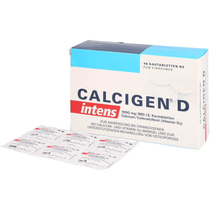 Calcigen D intens 1000 mg / 880 I.E. Kautabletten bei Calcium und Vitamin D3-Mangel, 48 St. Tabletten