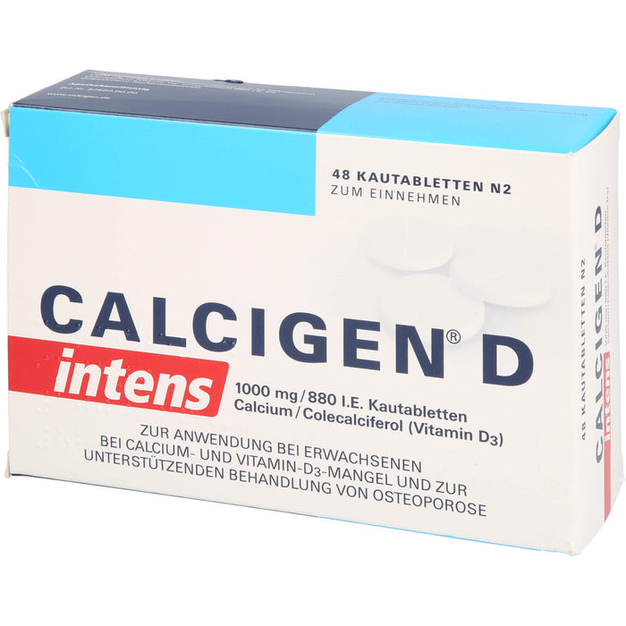 Calcigen D intens 1000 mg / 880 I.E. Kautabletten bei Calcium und Vitamin D3-Mangel, 48 St. Tabletten
