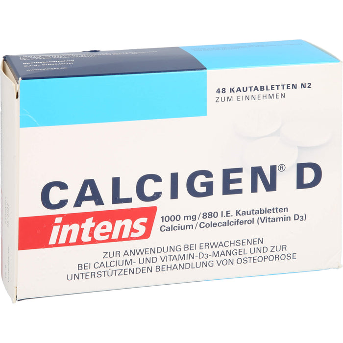 Calcigen D intens 1000 mg / 880 I.E. Kautabletten bei Calcium und Vitamin D3-Mangel, 48 St. Tabletten