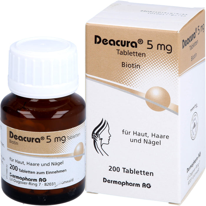 Deacura Tabletten 5 mg Biotin für Haut, Haare und Nägel, 200 St. Tabletten