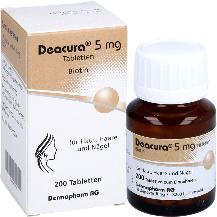 Deacura Tabletten 5 mg Biotin für Haut, Haare und Nägel, 200 St. Tabletten