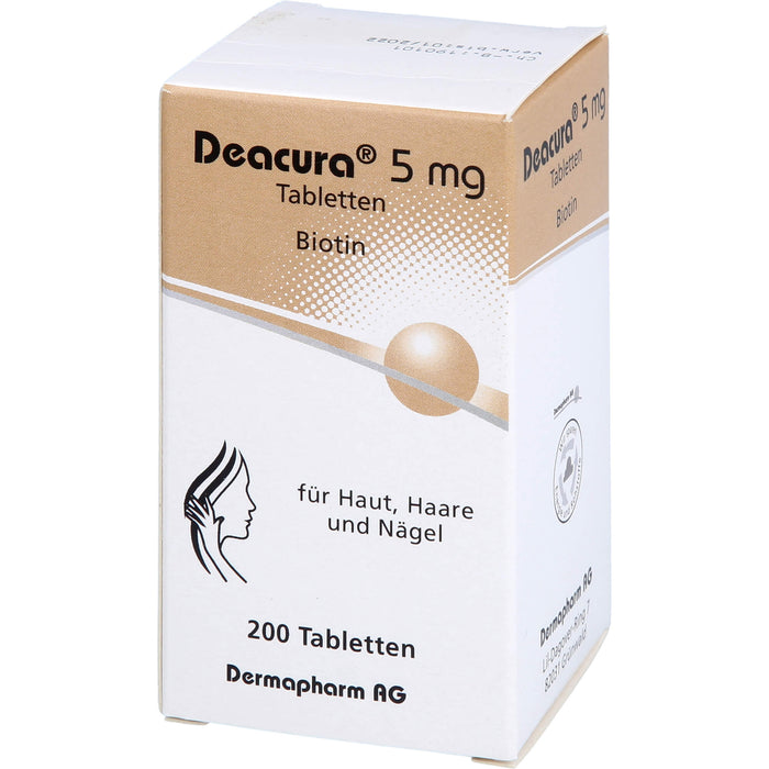 Deacura Tabletten 5 mg Biotin für Haut, Haare und Nägel, 200 St. Tabletten