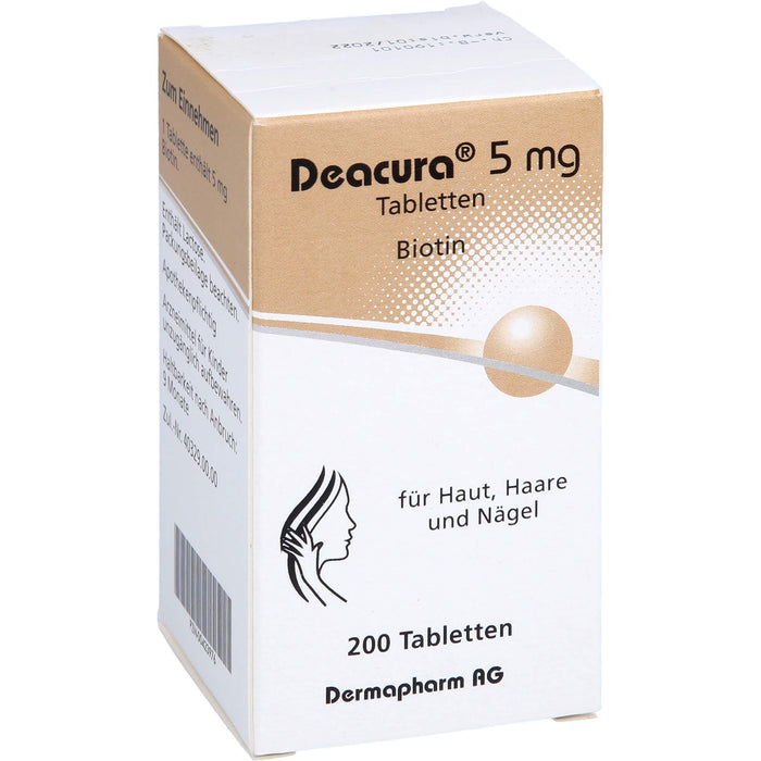 Deacura Tabletten 5 mg Biotin für Haut, Haare und Nägel, 200 St. Tabletten