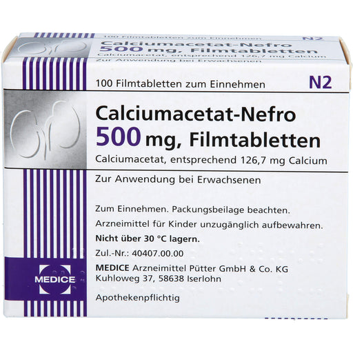 Calciumacetat-Nefro 500 mg, Filmtabletten, 100 St. Tabletten