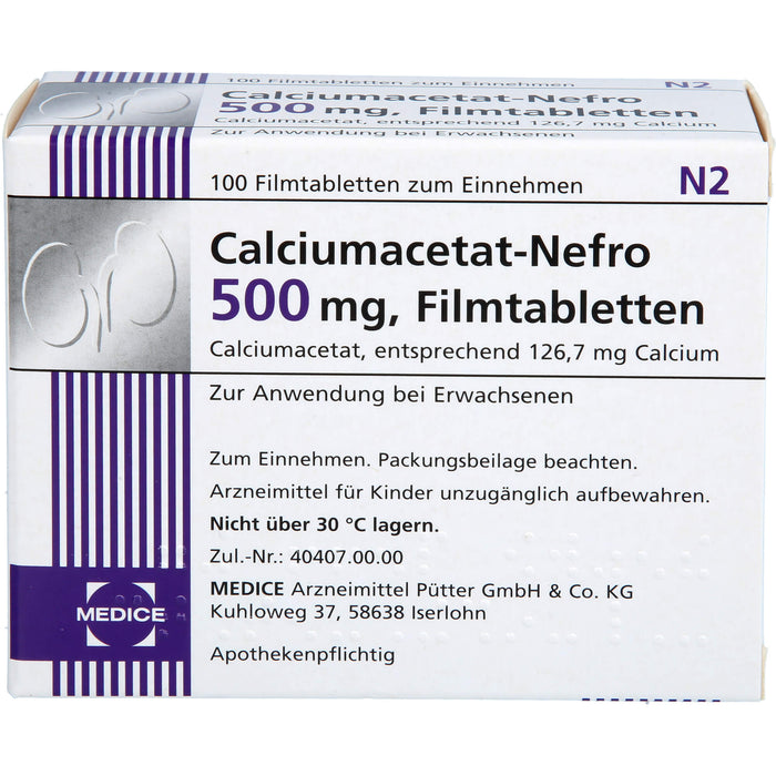 Calciumacetat-Nefro 500 mg, Filmtabletten, 100 St. Tabletten
