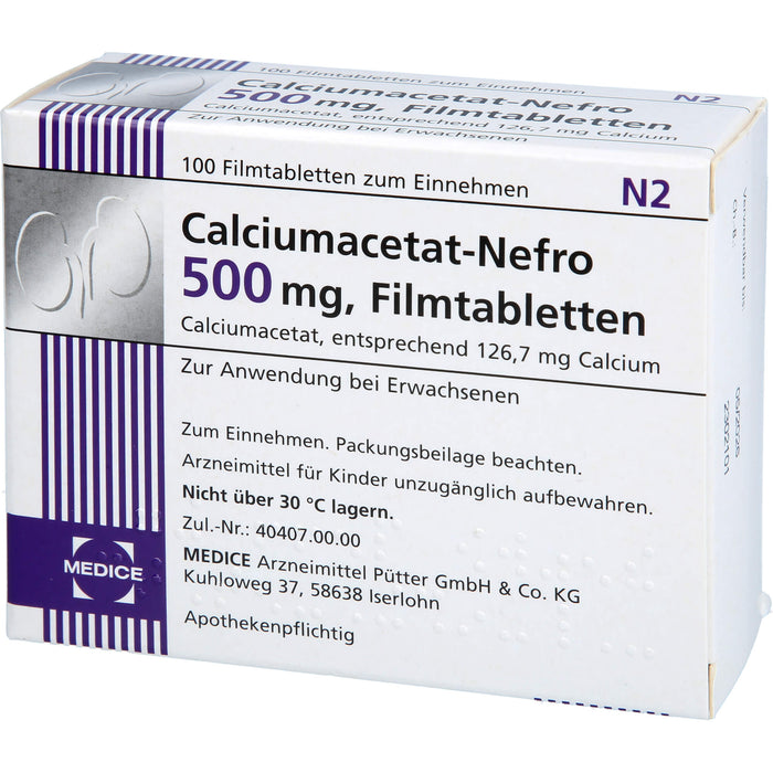 Calciumacetat-Nefro 500 mg, Filmtabletten, 100 St. Tabletten