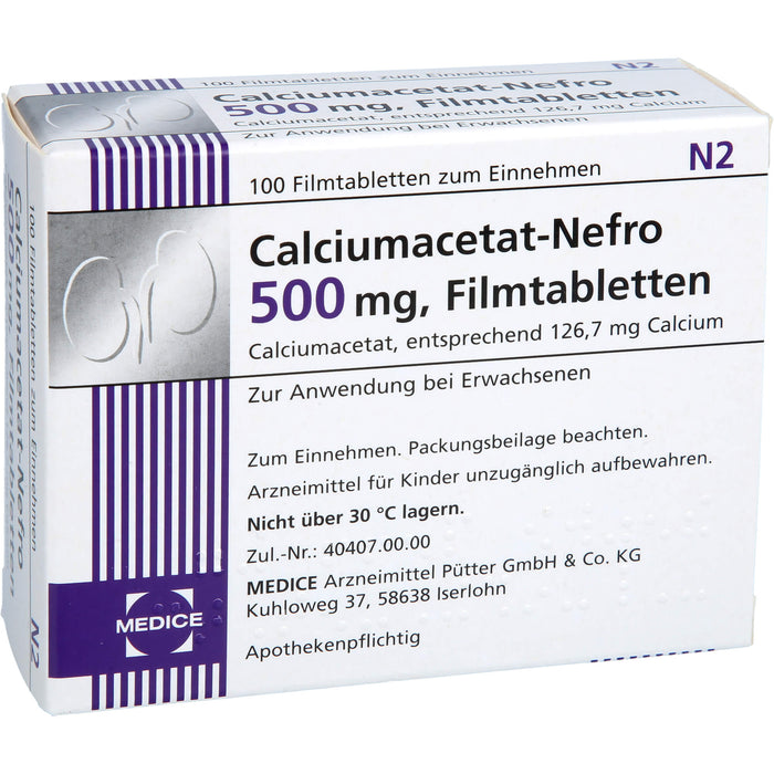 Calciumacetat-Nefro 500 mg, Filmtabletten, 100 St. Tabletten