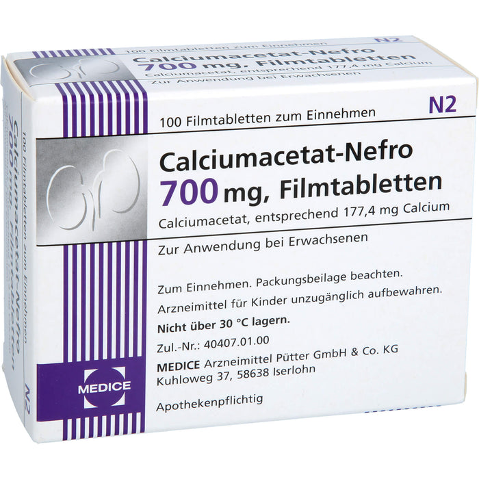 MEDICE Calciumacetat-Nefro 700 mg Filmtabletten, 100 St. Tabletten