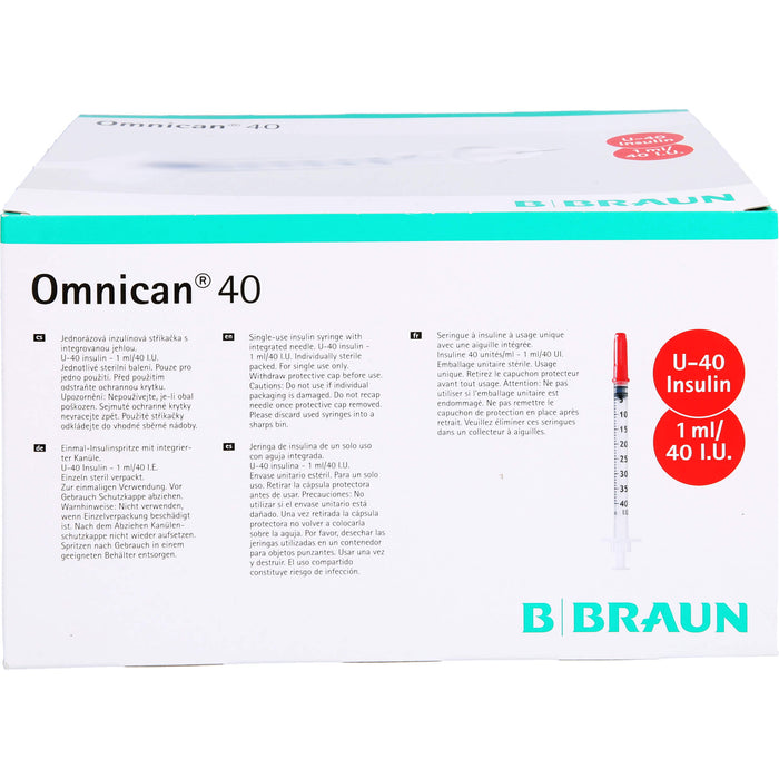 Omnican® 40 1,0ml Insulinspritzen, 40 I.E. Nennvolumen, U-40 Insulin; 0,30 x 8mm, 100X1 St SRI