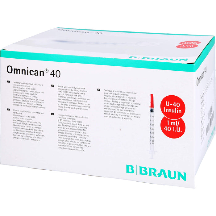 Omnican® 40 1,0ml Insulinspritzen, 40 I.E. Nennvolumen, U-40 Insulin; 0,30 x 8mm, 100X1 St SRI