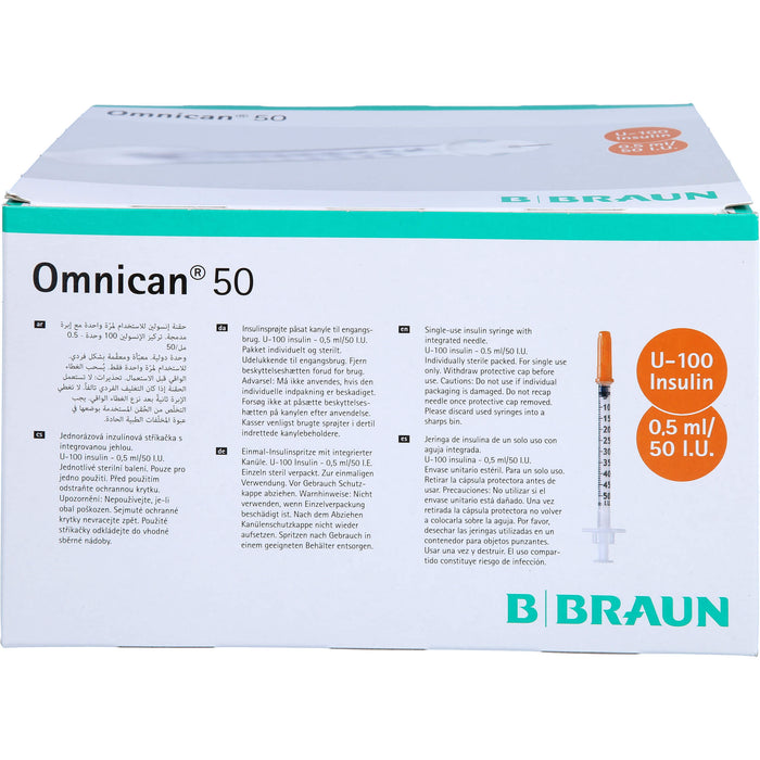 Omnican® 50 0,5ml Insulinspritzen, 50 I.E. Nennvolumen, U-100 Insulin; 0,30x12mm, 100X1 St SRI