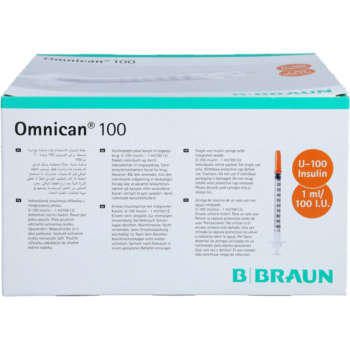 Omnican® 100 1ml Insulinspritzen, 100 I.E. Nennvolumen, U-100 Insulin; 0,30x8mm, 100X1 St SRI