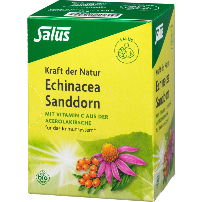 Salus Kraft der Natur Echinacea Sanddorn Kräuter-Früchtetee für das Immunsystem mit natürlichem Vitamin C aus der Acerolakirsche, 15 St. Filterbeutel