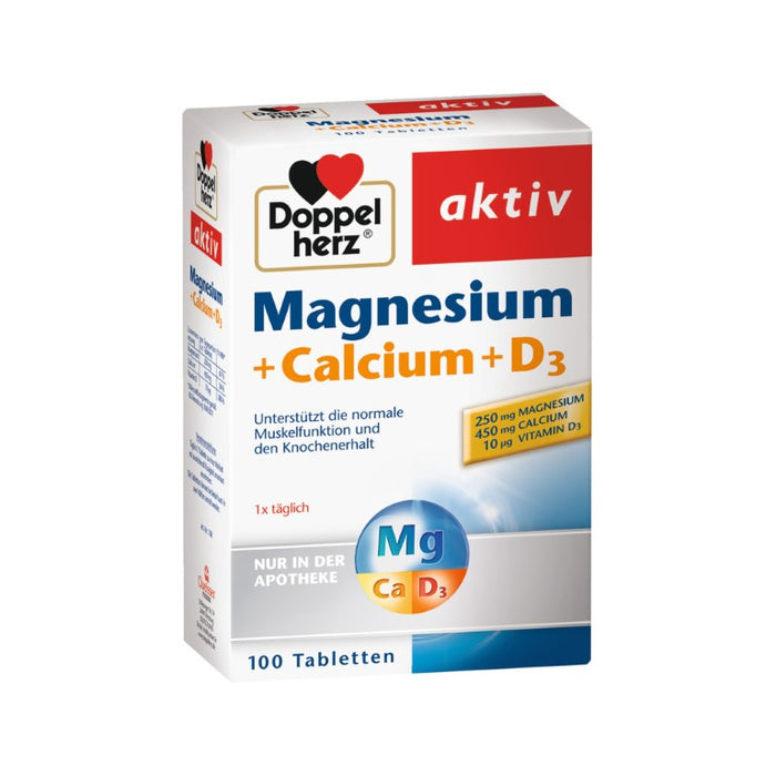 Doppelherz aktiv Magnesium + Calcium + D3 Tabletten für die normale Muskelfunktion und den Erhalt normaler Knochen, 100 St. Tabletten
