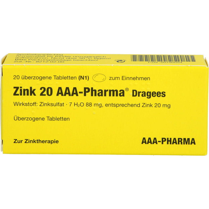 Zink 20 AAA-Pharma Dragees, 20 St UTA