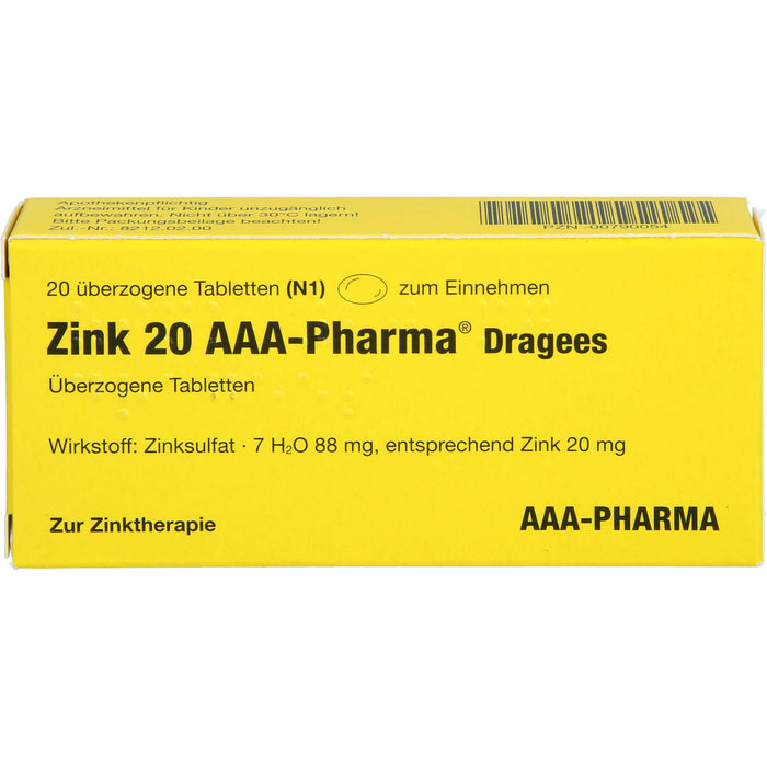 Zink 20 AAA-Pharma Dragees, 20 St UTA