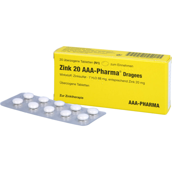AAA-Pharma Zink 20 Dragees zur Behandlung von Zinkmangelzuständen, 20 St. Tabletten