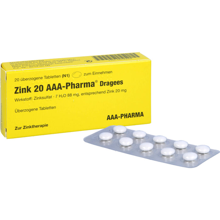 AAA-Pharma Zink 20 Dragees zur Behandlung von Zinkmangelzuständen, 20 St. Tabletten