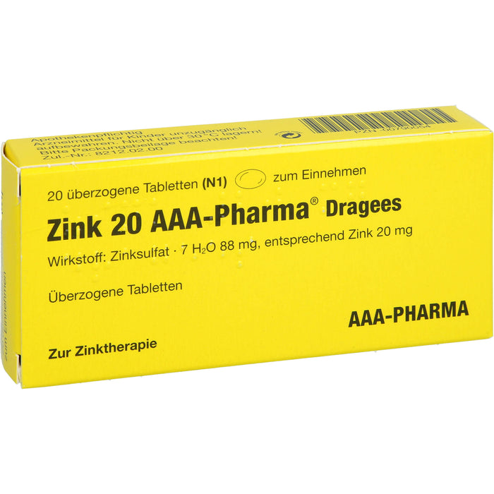 Zink 20 AAA-Pharma Dragees, 20 St UTA