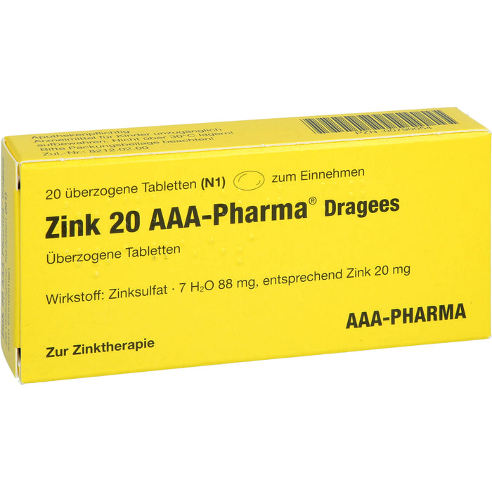 Zink 20 AAA-Pharma Dragees, 20 St UTA
