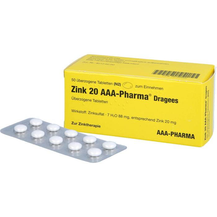 AAA-Pharma Zink 20 Dragees zur Zinktherapie, 50 St. Tabletten