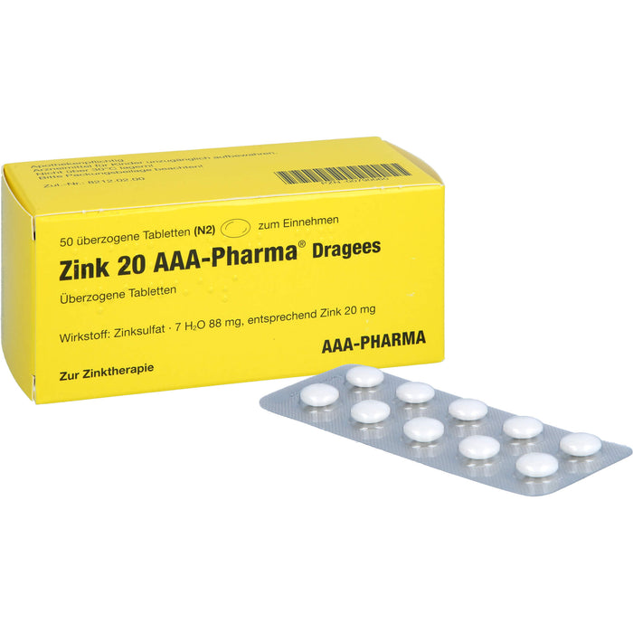 AAA-Pharma Zink 20 Dragees zur Zinktherapie, 50 St. Tabletten