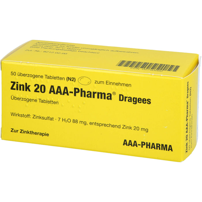 AAA-Pharma Zink 20 Dragees zur Zinktherapie, 50 St. Tabletten