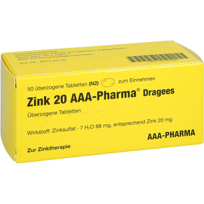 AAA-Pharma Zink 20 Dragees zur Zinktherapie, 50 St. Tabletten