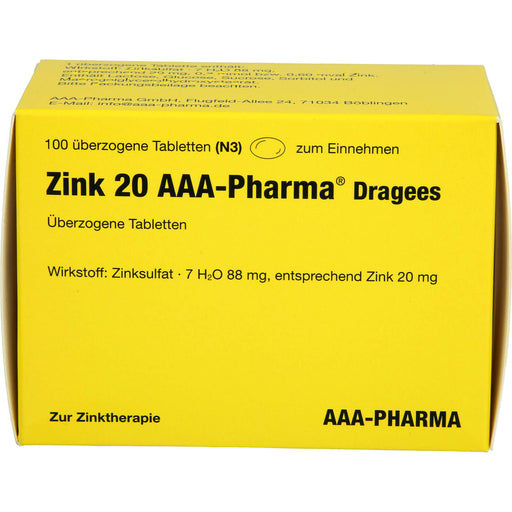 Zink 20 AAA-Pharma Dragees zur Zinktherapie, 100 St. Tabletten