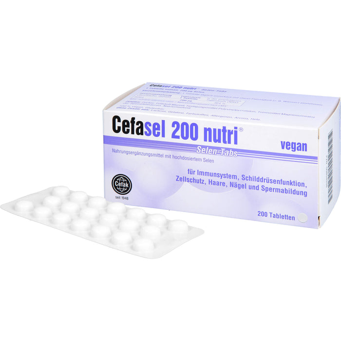 Cefasel 200 nutri Selen-Tabs Tabletten für Immunsystem, Schilddrüsenfunktion, Zellschutz, Haare, Nägel und Spermabildung, 200 St. Tabletten