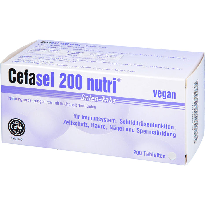 Cefasel 200 nutri Selen-Tabs Tabletten für Immunsystem, Schilddrüsenfunktion, Zellschutz, Haare, Nägel und Spermabildung, 200 St. Tabletten