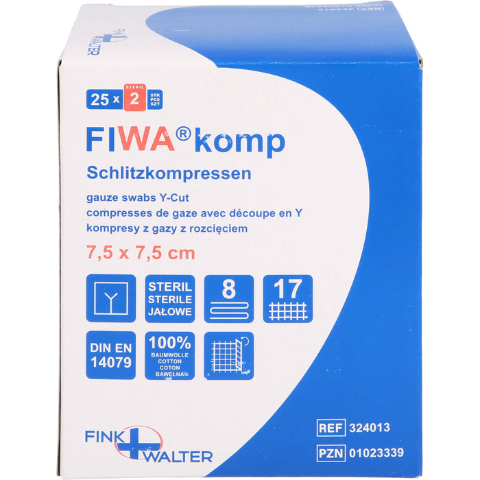 FIWA komp Schlitzkompressen steril 7,5 x 7,5 cm 8-fach, 50 St. Kompressen