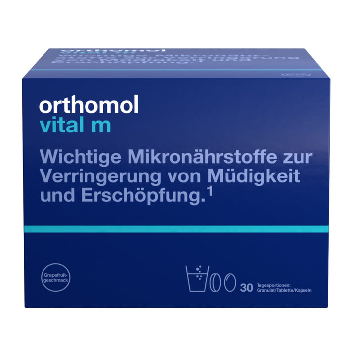 Orthomol Vital m für Männer - bei Müdigkeit - mit B-Vitaminen und Omega-3-Fettsäuren - Grapefruit-Geschmack - Granulat/Tabletten/Kapseln, 30 St. Tagesportionen