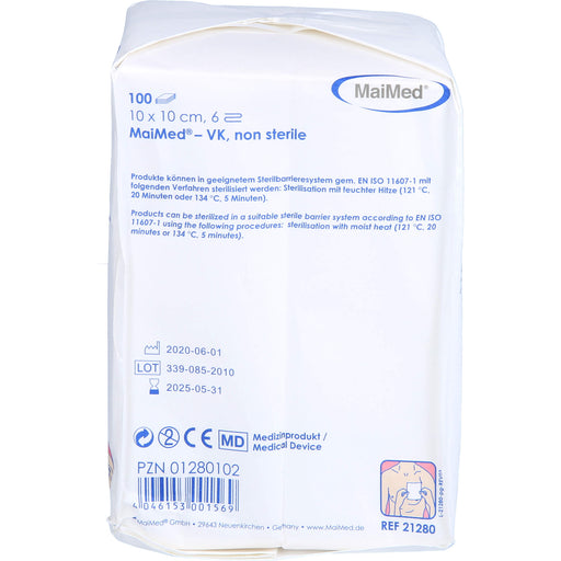 Vlieskompressen 10x10cm 6-fach unsteril, 100 St KOM