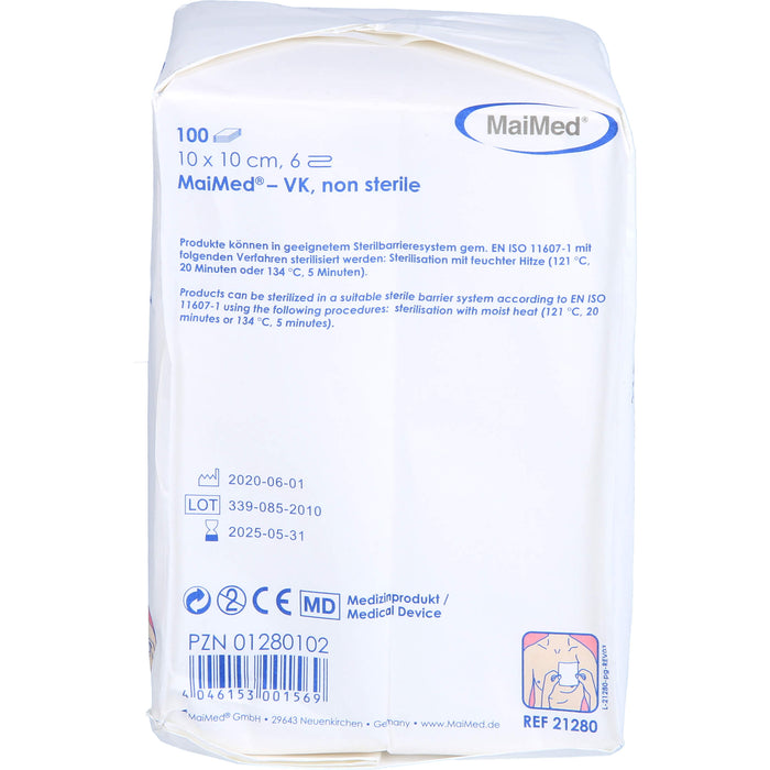 Vlieskompressen 10x10cm 6-fach unsteril, 100 St KOM