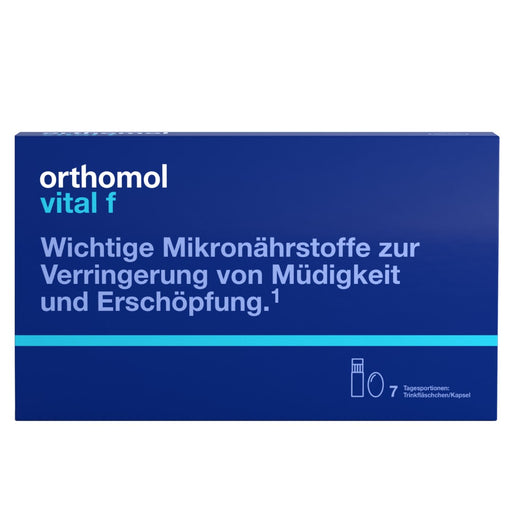 Orthomol Vital f - Mikronährstoffe für Frauen - bei Müdigkeit und Erschöpfung - mit B-Vitaminen, Omega-3-Fettsäuren und Magnesium - Trinkampullen/Kapseln, 7 St. Tagesportionen