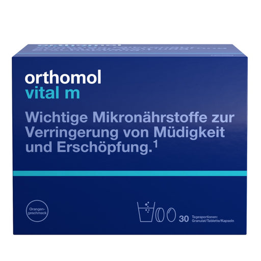 Orthomol Vital m für Männer - bei Müdigkeit - mit B-Vitaminen und Omega-3-Fettsäuren - Orangen-Geschmack - Granulat/Tabletten/Kapseln, 30 St. Tagesportionen