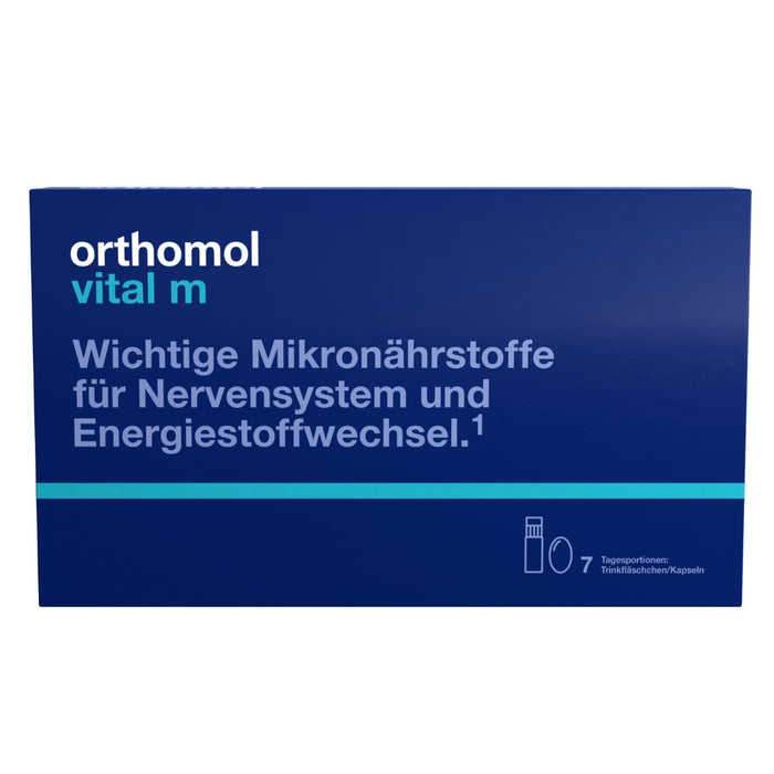 Orthomol Vital m für Männer - bei Müdigkeit - mit B-Vitaminen, Omega-3-Fettsäuren und Magnesium - Orangen-Geschmack - Trinkampullen/Kapseln, 7 St. Tagesportionen