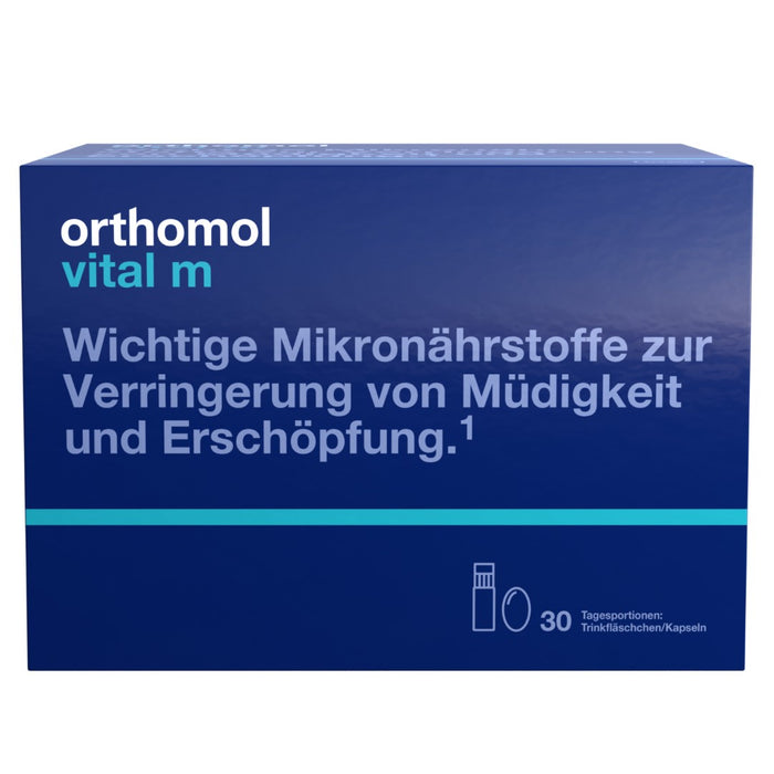 Orthomol Vital m für Männer - bei Müdigkeit - mit B-Vitaminen, Omega-3-Fettsäuren und Magnesium - Orangen-Geschmack - Trinkampullen/Kapseln, 30 St. Tagesportionen