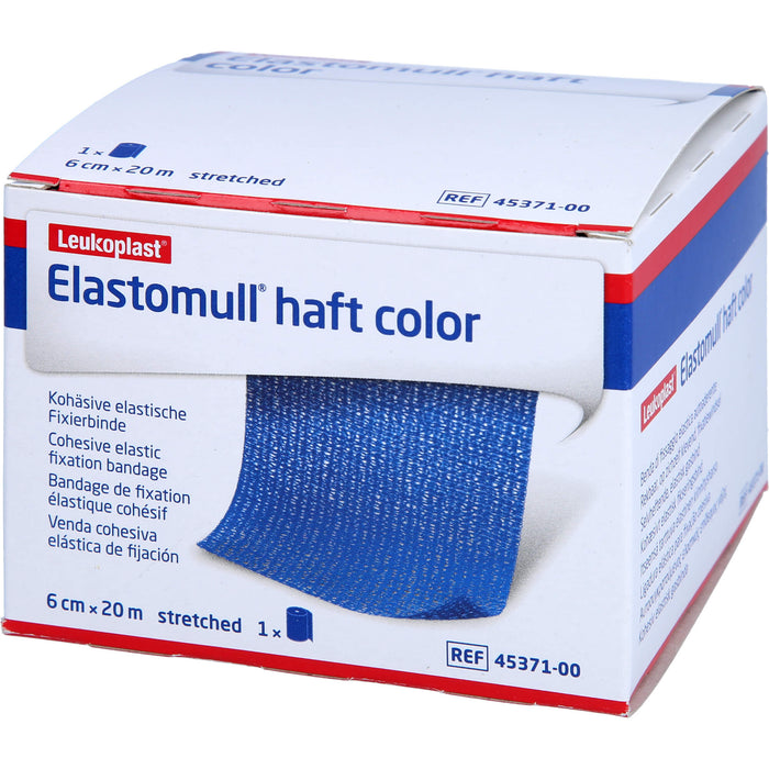 Elastomull haft color 6 cm x 20 m blaue kohäsive elastische Fixierbinde, 1 St. Binde