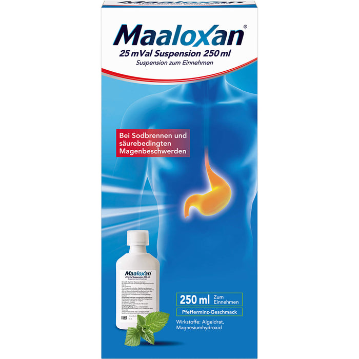 Maaloxan 25 mVal Suspension bei Sodbrennen Pfefferminz-Geschmack, 250 ml Lösung