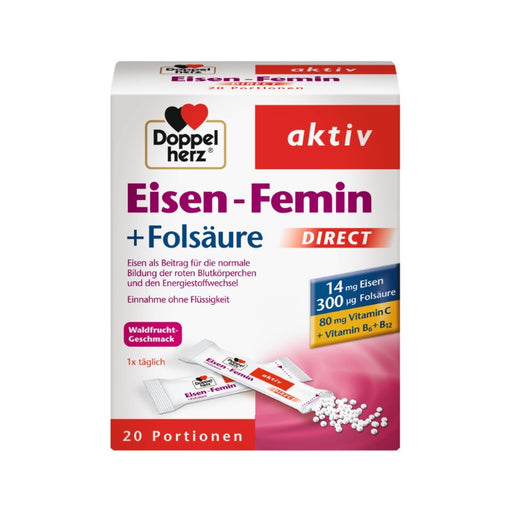 Doppelherz aktiv Eisen-Femin + Folsäure direct mit Waldfruchtgeschmack, 20 St. Beutel