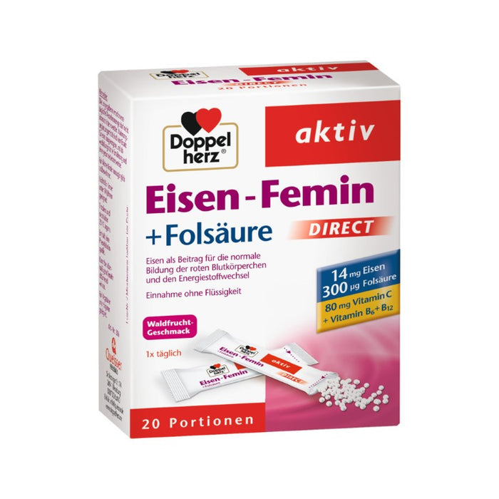 Doppelherz aktiv Eisen-Femin + Folsäure direct mit Waldfruchtgeschmack, 20 St. Beutel