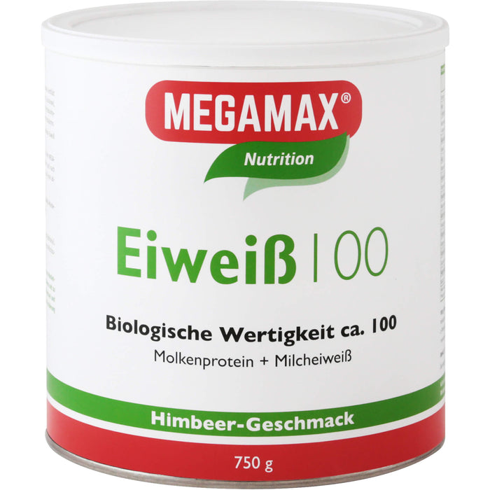 MEGAMAX Nutrition Eiweiß 100 Pulver Himbeer-Geschmack, 750 g Pulver
