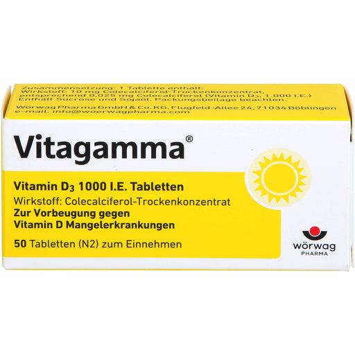 Wörwag Vitagamma Vitamin D3 1000 I.E. Tabletten zur Vorbeugung von Vitamin D Mangelerkrankungen, 50 St. Tabletten