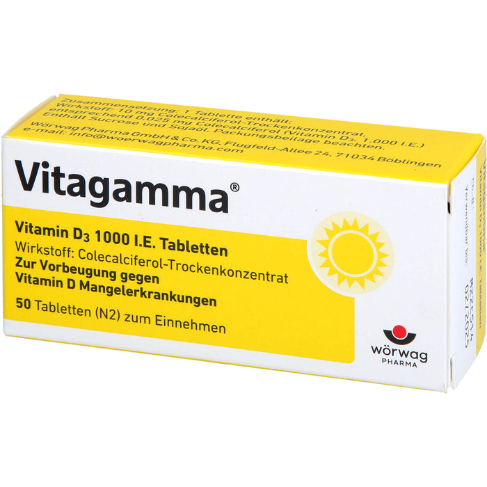 Wörwag Vitagamma Vitamin D3 1000 I.E. Tabletten zur Vorbeugung von Vitamin D Mangelerkrankungen, 50 St. Tabletten